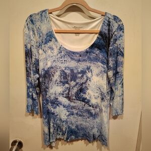 Miraclesuit Women's Blue Print 3/4 Sleeve Shapewear Tunic Top Sz M Casual Travel